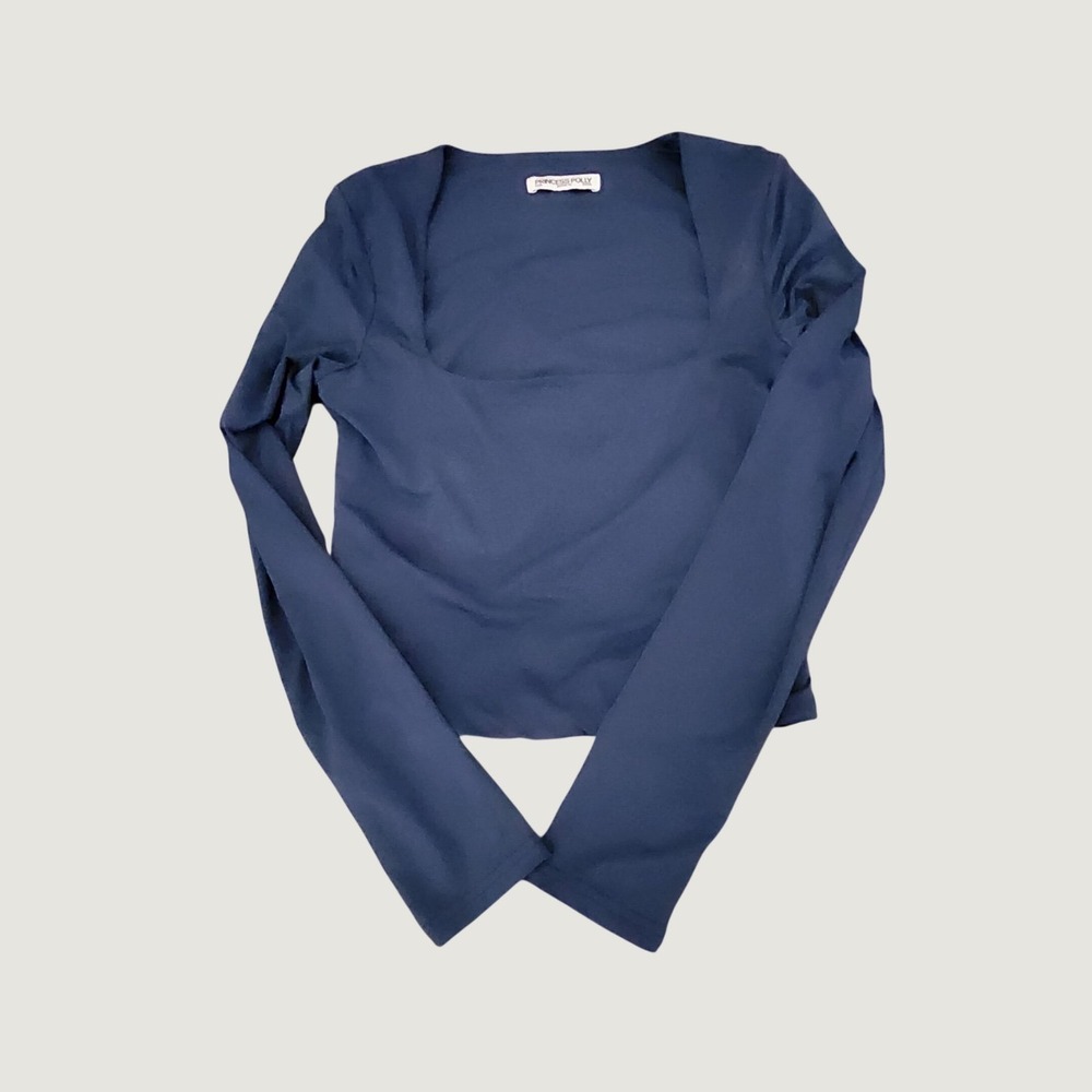 Princess Polly Navy Blue Square Neck Long Sleeve Top Size US 6 Recycled Nylon